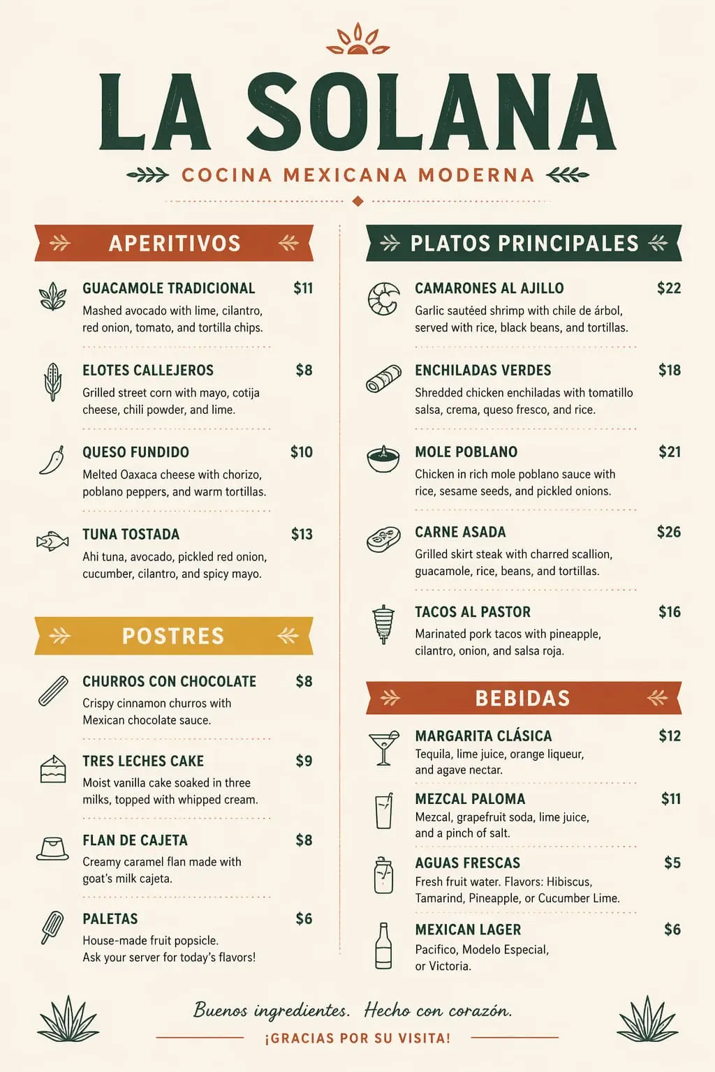 chatGPT image2 restaurant menu modern Mexican dense text accurate layout warm color palette